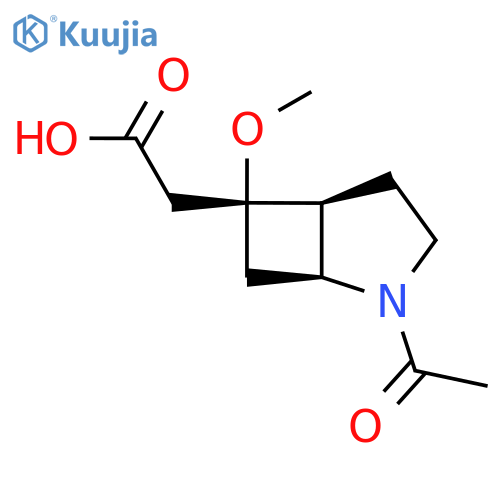 rac-2-[(1R,5R,6S)-2-acetyl-6-methoxy-2-azabicyclo[3.2.0]heptan-6-yl]acetic acid structure