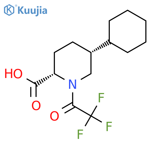 rac-(2R,5S)-5-cyclohexyl-1-(2,2,2-trifluoroacetyl)piperidine-2-carboxylic acid structure