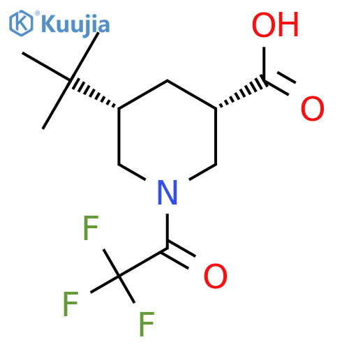 rac-(3R,5R)-5-tert-butyl-1-(trifluoroacetyl)piperidine-3-carboxylic acid structure