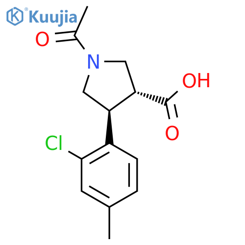rac-(3R,4S)-1-acetyl-4-(2-chloro-4-methylphenyl)pyrrolidine-3-carboxylic acid structure