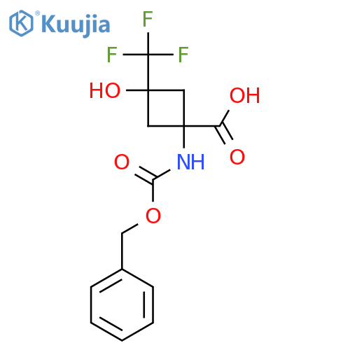 (1r,3r)-1-{(benzyloxy)carbonylamino}-3-hydroxy-3-(trifluoromethyl)cyclobutane-1-carboxylic acid structure