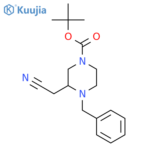 Tert-butyl 4-benzyl-3-(cyanomethyl)piperazine-1-carboxylate structure