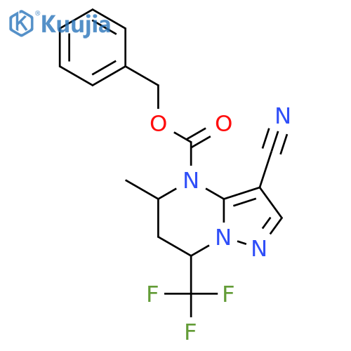 benzyl 3-cyano-5-methyl-7-(trifluoromethyl)-4H,5H,6H,7H-pyrazolo[1,5-a]pyrimidine-4-carboxylate structure