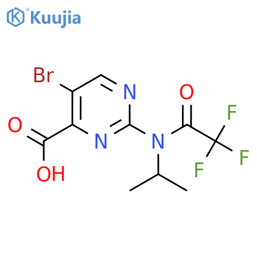 5-bromo-2-2,2,2-trifluoro-N-(propan-2-yl)acetamidopyrimidine-4-carboxylic acid structure