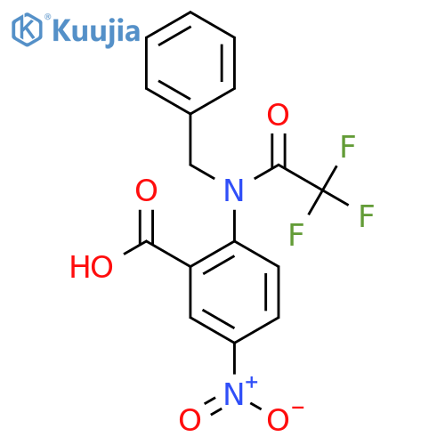 2-(N-benzyl-2,2,2-trifluoroacetamido)-5-nitrobenzoic acid structure