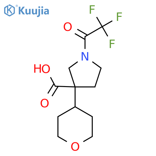 3-(Oxan-4-yl)-1-(2,2,2-trifluoroacetyl)pyrrolidine-3-carboxylic acid structure