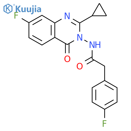 N-(2-cyclopropyl-7-fluoro-4-oxo-3,4-dihydroquinazolin-3-yl)-2-(4-fluorophenyl)acetamide structure