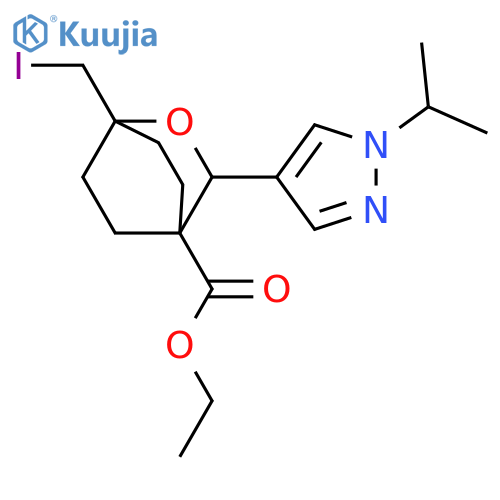 Ethyl 1-(iodomethyl)-3-(1-propan-2-ylpyrazol-4-yl)-2-oxabicyclo[2.2.2]octane-4-carboxylate structure