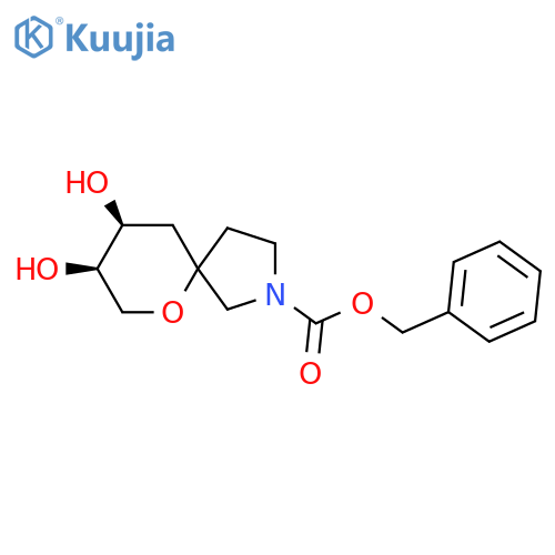 rac-benzyl (8R,9S)-8,9-dihydroxy-6-oxa-2-azaspiro4.5decane-2-carboxylate structure