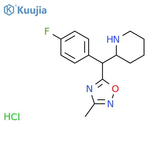 2-[(4-Fluorophenyl)(3-methyl-1,2,4-oxadiazol-5-yl)methyl]piperidine hydrochloride structure