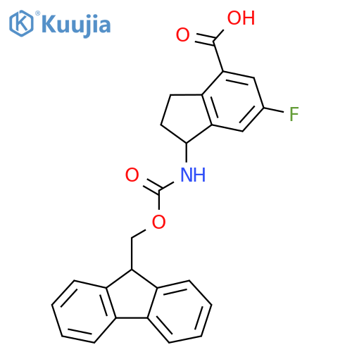 1-({[(9H-fluoren-9-yl)methoxy]carbonyl}amino)-6-fluoro-2,3-dihydro-1H-indene-4-carboxylic acid structure