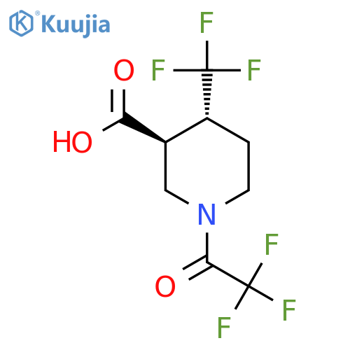 rac-(3R,4S)-1-(2,2,2-trifluoroacetyl)-4-(trifluoromethyl)piperidine-3-carboxylic acid structure
