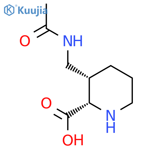 rac-(2R,3R)-3-(acetamidomethyl)piperidine-2-carboxylic acid structure