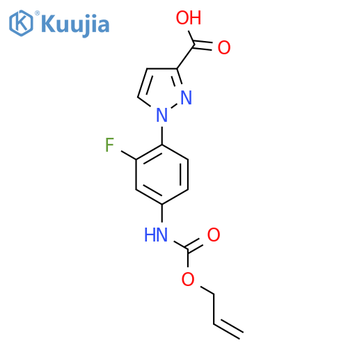1-(2-fluoro-4-{[(prop-2-en-1-yloxy)carbonyl]amino}phenyl)-1H-pyrazole-3-carboxylic acid structure