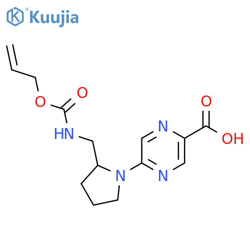 5-[2-({[(Prop-2-en-1-yloxy)carbonyl]amino}methyl)pyrrolidin-1-yl]pyrazine-2-carboxylic acid structure