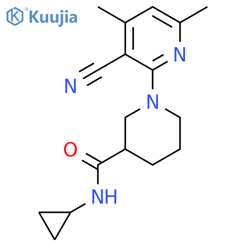 1-(3-cyano-4,6-dimethylpyridin-2-yl)-N-cyclopropylpiperidine-3-carboxamide structure