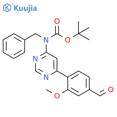 Benzyl-[6-(4-formyl-2-methoxy-phenyl)-pyrimidin-4-yl]-carbamic acid tert-butyl ester structure