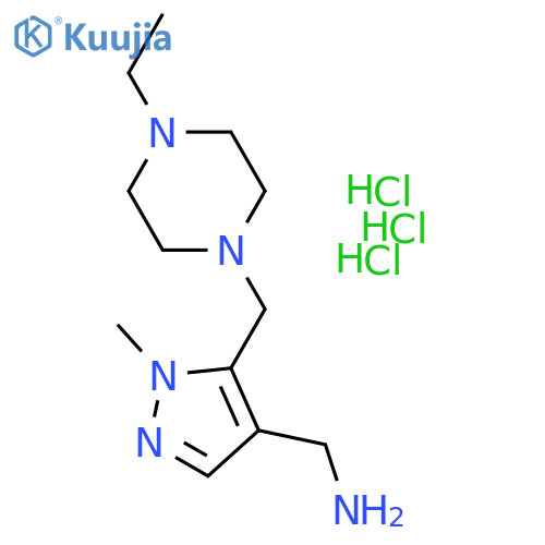 1H-Pyrazole-4-methanamine, 5-[(4-ethyl-1-piperazinyl)methyl]-1-methyl-, hydrochloride (1:3)  structure
