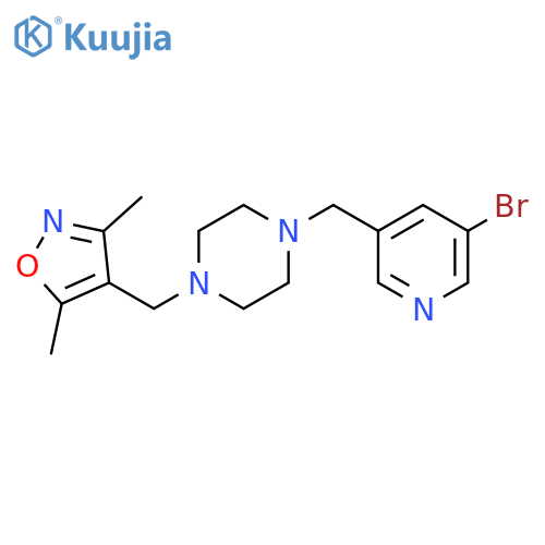 1-[(5-bromopyridin-3-yl)methyl]-4-[(3,5-dimethyl-1,2-oxazol-4-yl)methyl]piperazine structure