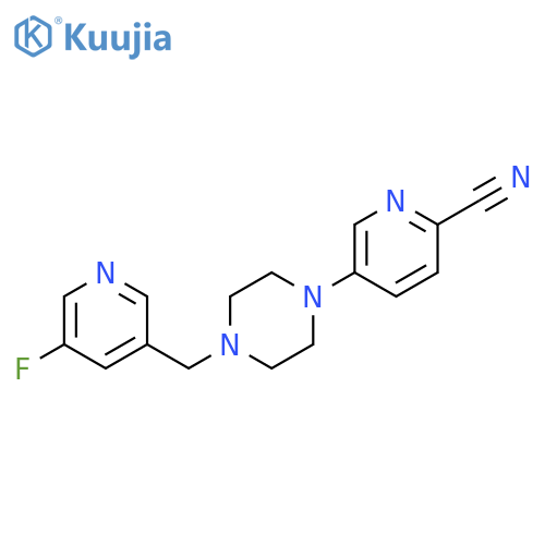 5-{4-[(5-fluoropyridin-3-yl)methyl]piperazin-1-yl}pyridine-2-carbonitrile structure