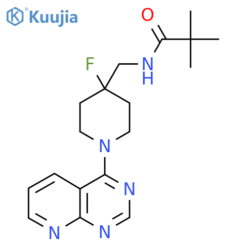 N-[(4-fluoro-1-{pyrido[2,3-d]pyrimidin-4-yl}piperidin-4-yl)methyl]-2,2-dimethylpropanamide structure