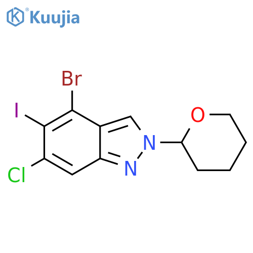 4-Bromo-6-chloro-5-iodo-2-tetrahydropyran-2-YL-indazole structure