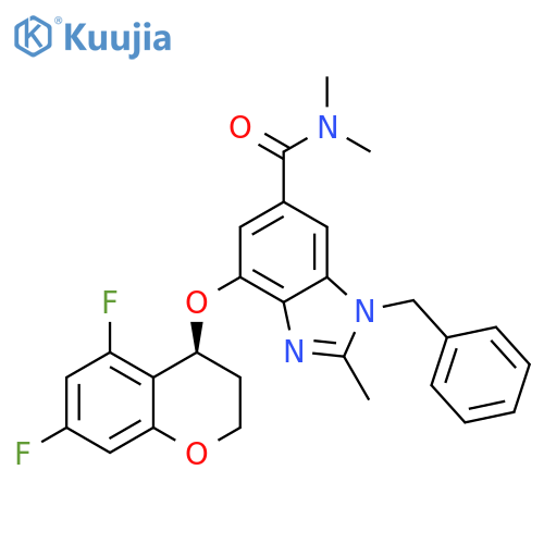 1H-Benzimidazole-6-carboxamide, 4-[[(4S)-5,7-difluoro-3,4-dihydro-2H-1-benzopyran-4-yl]oxy]-N,N,2-trimethyl-1-(phenylmethyl)- structure