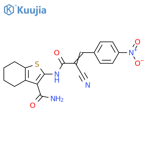 2-(2E)-2-cyano-3-(4-nitrophenyl)prop-2-enamido-4,5,6,7-tetrahydro-1-benzothiophene-3-carboxamide structure