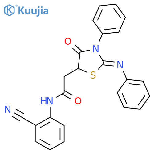 N-(2-cyanophenyl)-2-(2E)-4-oxo-3-phenyl-2-(phenylimino)-1,3-thiazolidin-5-ylacetamide structure