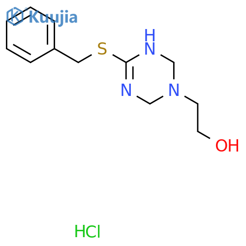 2-4-(benzylsulfanyl)-1,2,3,6-tetrahydro-1,3,5-triazin-1-ylethan-1-ol hydrochloride structure