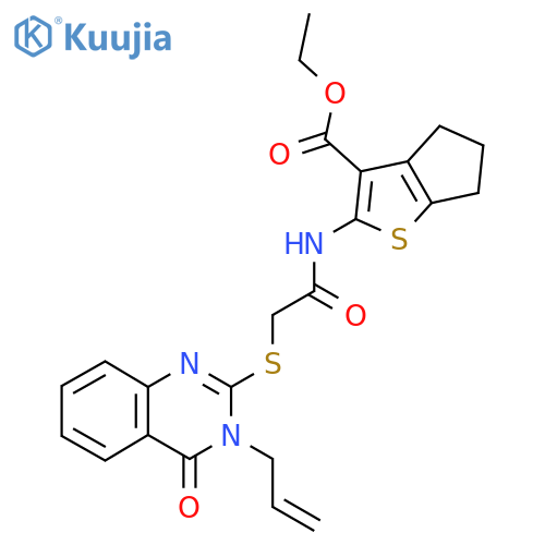 ethyl 2-(2-{[4-oxo-3-(prop-2-en-1-yl)-3,4-dihydroquinazolin-2-yl]sulfanyl}acetamido)-4H,5H,6H-cyclopenta[b]thiophene-3-carboxylate structure