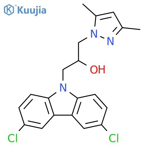 1-(3,6-dichloro-9H-carbazol-9-yl)-3-(3,5-dimethyl-1H-pyrazol-1-yl)propan-2-ol structure
