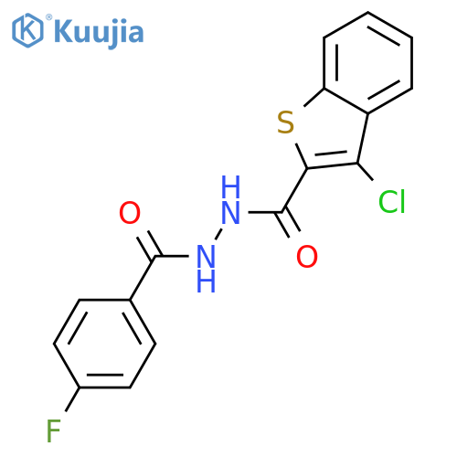 3-chloro-N'-[(4-fluorophenyl)carbonyl]-1-benzothiophene-2-carbohydrazide structure