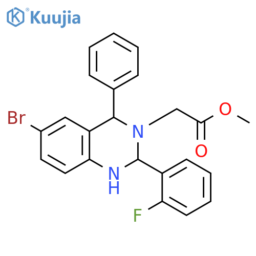 methyl 2-6-bromo-2-(2-fluorophenyl)-4-phenyl-1,2,3,4-tetrahydroquinazolin-3-ylacetate structure