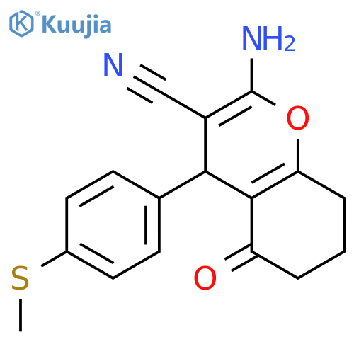 <br>2-Amino-4-(4-methylsulfanyl-phenyl)-5-oxo-5,6,7,8-tetrahydro-4H-chromene-3- carbonitrile structure