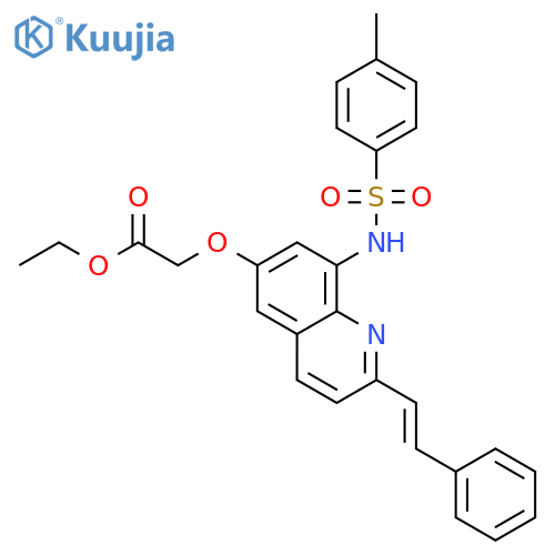 Ethyl 2-(2-(E)-2-Phenyl-1-ethenyl-6-quinolyloxy-8-p-toluenesulfonamido)acetate structure