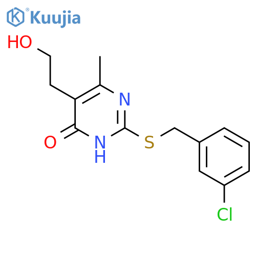 2-{[(3-chlorophenyl)methyl]sulfanyl}-5-(2-hydroxyethyl)-6-methyl-3,4-dihydropyrimidin-4-one structure