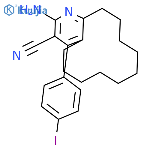<br>2-Amino-4-(4-iodo-phenyl)-5,6,7,8,9,10,11,12,13,14-decahydro-cyclododeca[b] pyridine-3-carbonitrile structure