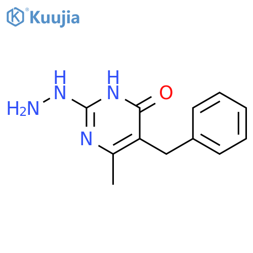 5-benzyl-2-hydrazinyl-6-methyl-3,4-dihydropyrimidin-4-one structure