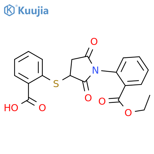 2-({1-2-(ethoxycarbonyl)phenyl-2,5-dioxopyrrolidin-3-yl}sulfanyl)benzoic acid structure