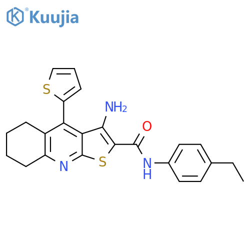 3-amino-N-(4-ethylphenyl)-4-(thiophen-2-yl)-5H,6H,7H,8H-thieno2,3-bquinoline-2-carboxamide structure