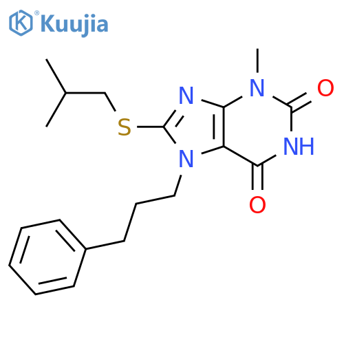 3-methyl-8-(2-methylpropyl)sulfanyl-7-(3-phenylpropyl)-2,3,6,7-tetrahydro-1H-purine-2,6-dione structure