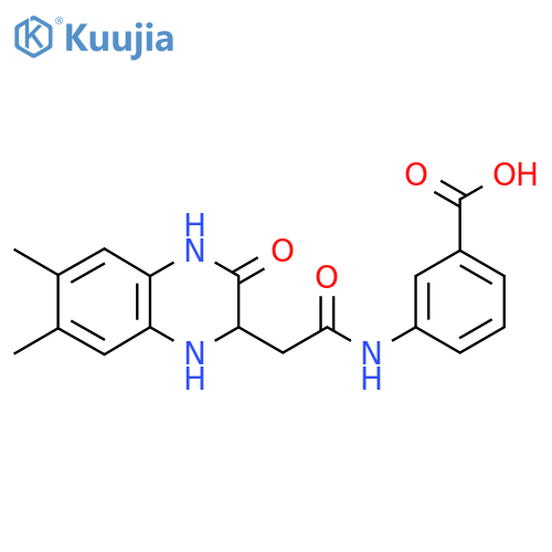 3-[2-(6,7-dimethyl-3-oxo-1,2,3,4-tetrahydroquinoxalin-2-yl)acetamido]benzoic acid structure