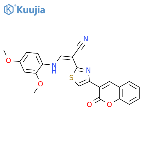 (2Z)-3-(2,4-dimethoxyphenyl)amino-2-4-(2-oxo-2H-chromen-3-yl)-1,3-thiazol-2-ylprop-2-enenitrile structure