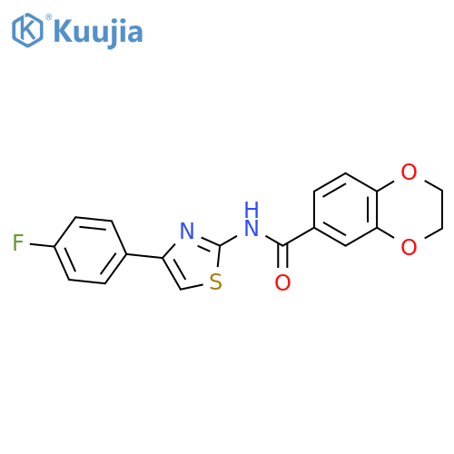 N-[4-(4-fluorophenyl)-1,3-thiazol-2-yl]-2,3-dihydro-1,4-benzodioxine-6-carboxamide structure