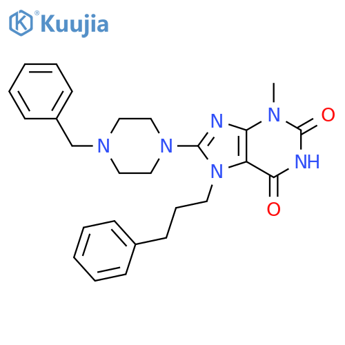 8-(4-benzylpiperazin-1-yl)-3-methyl-7-(3-phenylpropyl)-2,3,6,7-tetrahydro-1H-purine-2,6-dione structure