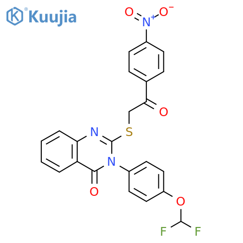 3-4-(difluoromethoxy)phenyl-2-{2-(4-nitrophenyl)-2-oxoethylsulfanyl}-3,4-dihydroquinazolin-4-one structure