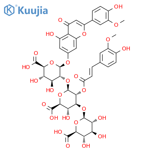 5-Hydroxy-2-(4-hydroxy-3-methoxyphenyl)-4-oxo-4H-1-benzopyran-7-yl O-beta-D-glucopyranuronosyl-(1-->3)-O-2-O-[(2E)-3-(4-hydroxy-3-methoxyphenyl)-1-oxo-2-propen-1-yl]-beta-D-glucopyranuronosyl-(1-->2)-beta-D-glucopyranosiduronic acid structure