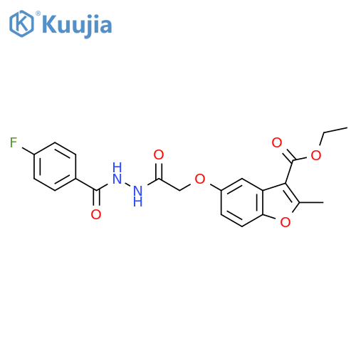 ethyl 5-{2-(4-fluorophenyl)formohydrazido-2-oxoethoxy}-2-methyl-1-benzofuran-3-carboxylate structure