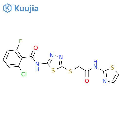 2-chloro-6-fluoro-N-5-({(1,3-thiazol-2-yl)carbamoylmethyl}sulfanyl)-1,3,4-thiadiazol-2-ylbenzamide structure